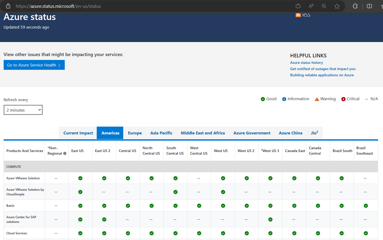 Azure Status Health