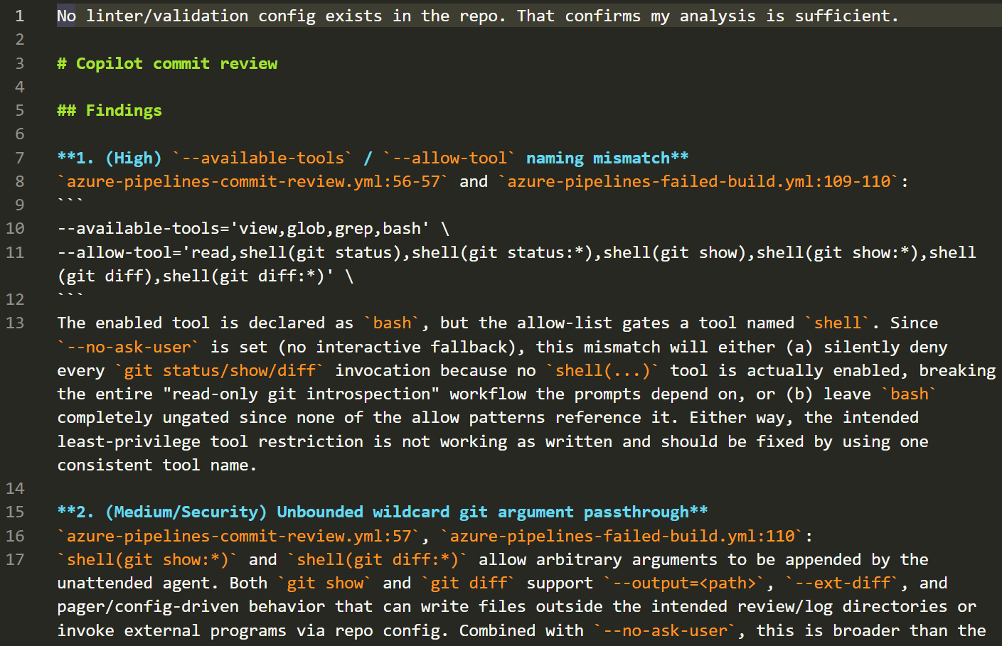 Published Copilot review content