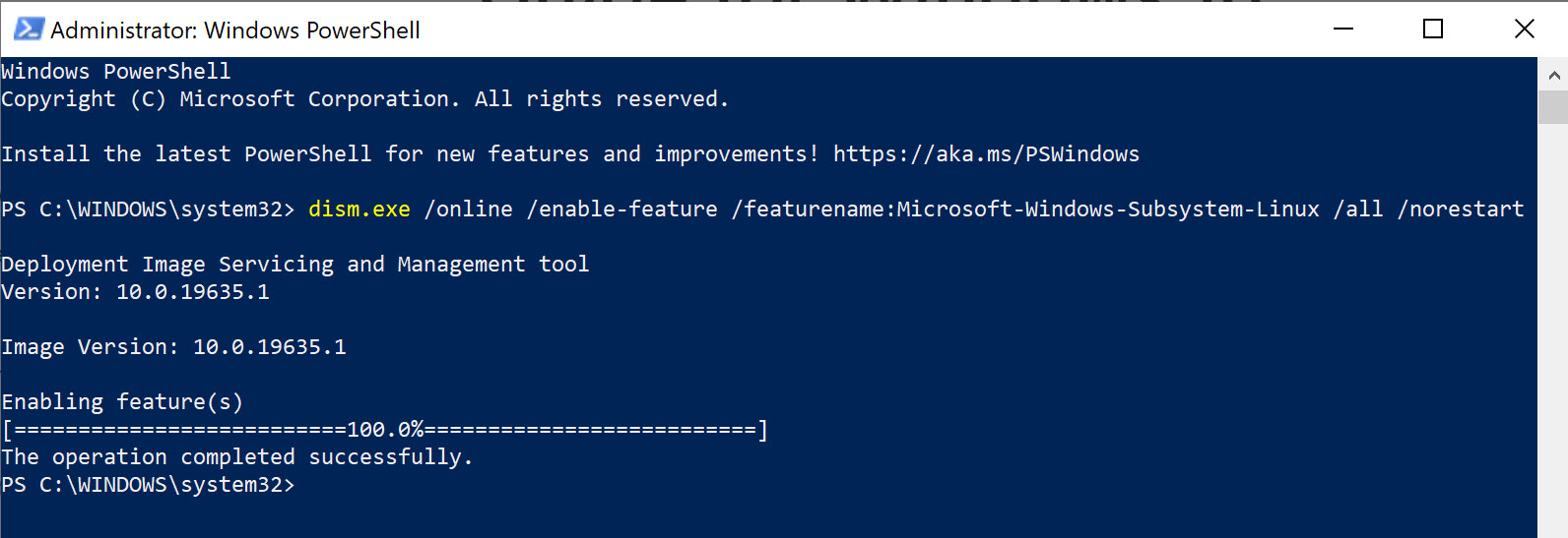 Install WSL Feature