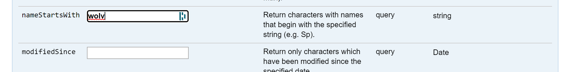 nameStartsWith API Example