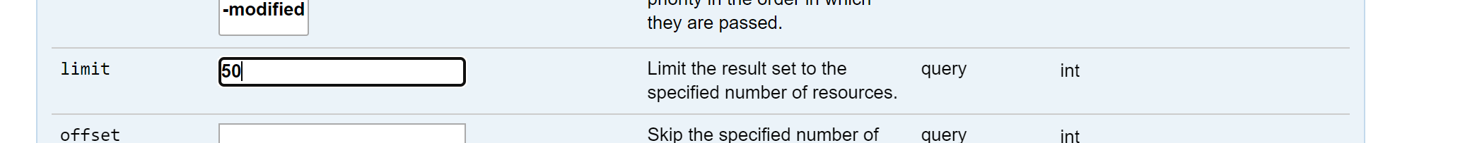 Limit the result set parameter to 50