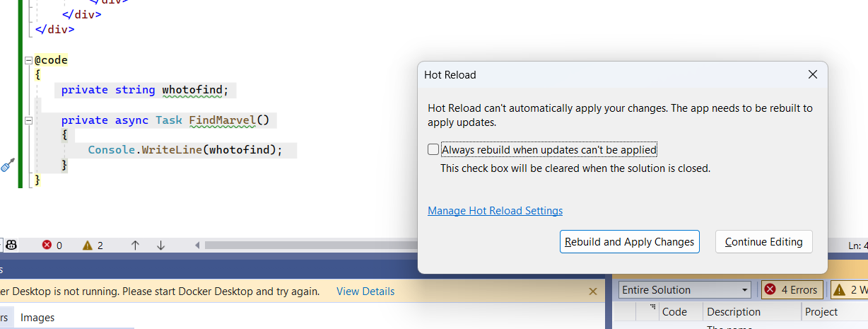 Hot Reload can’t handle code changes
