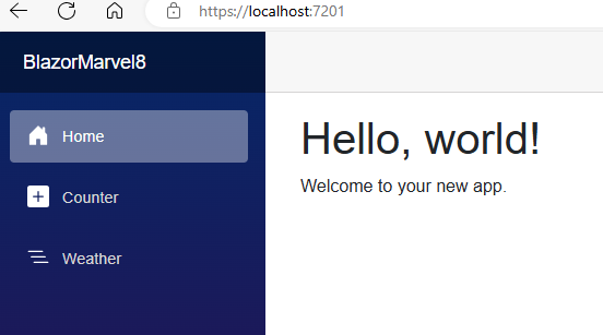 Blazor WebAssembly default app in browser