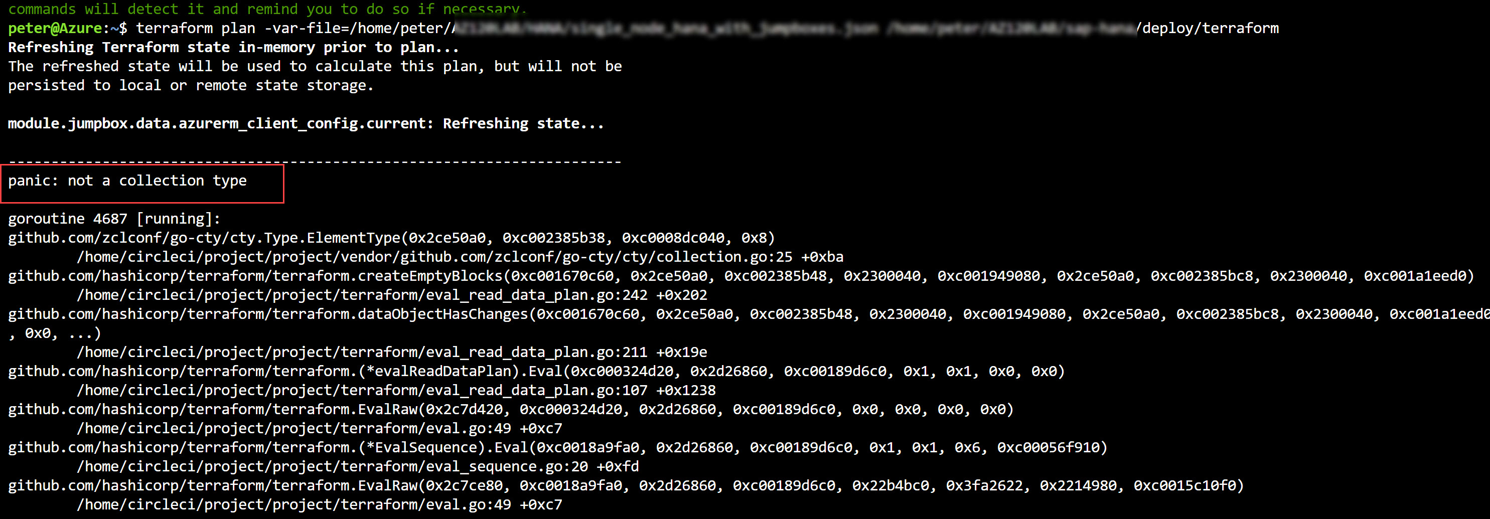 Panic error message