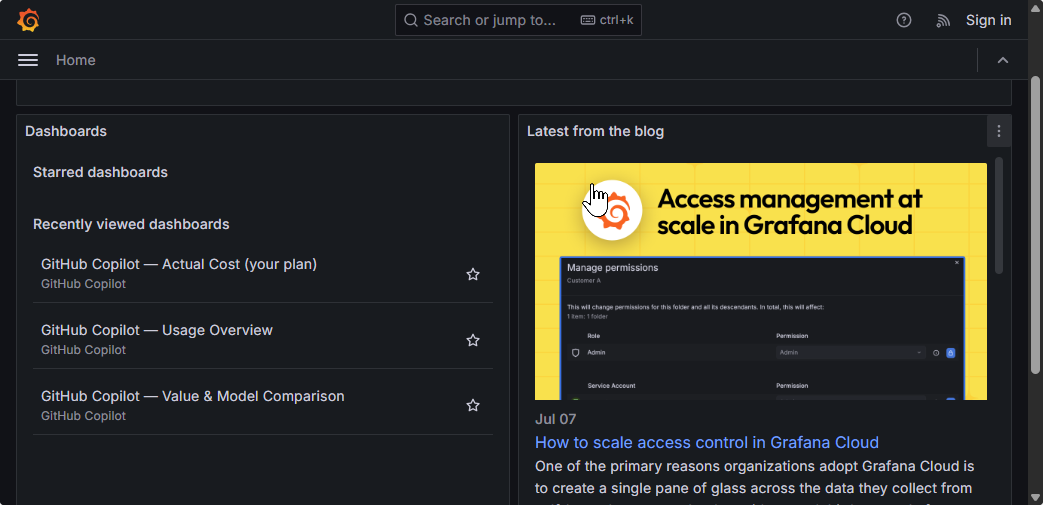 Grafana dashboards folder