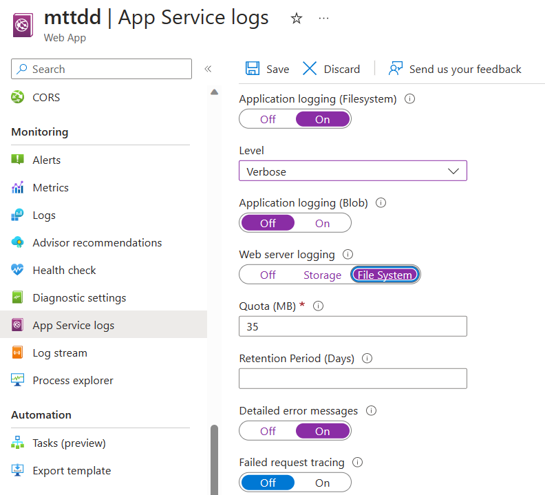 App Service Logs